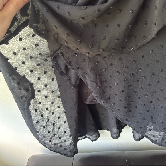 Monteau Ruffle Faux Wrap Midi Dress Flutter Sleeves Black Swiss Dot S - Picture 4 of 10